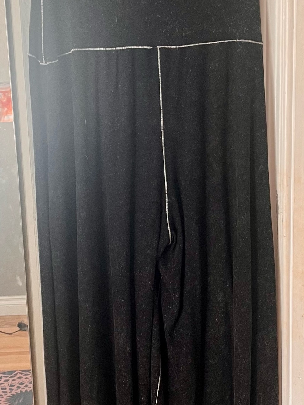 Wide Leg Black Pants with White Contrast Trim